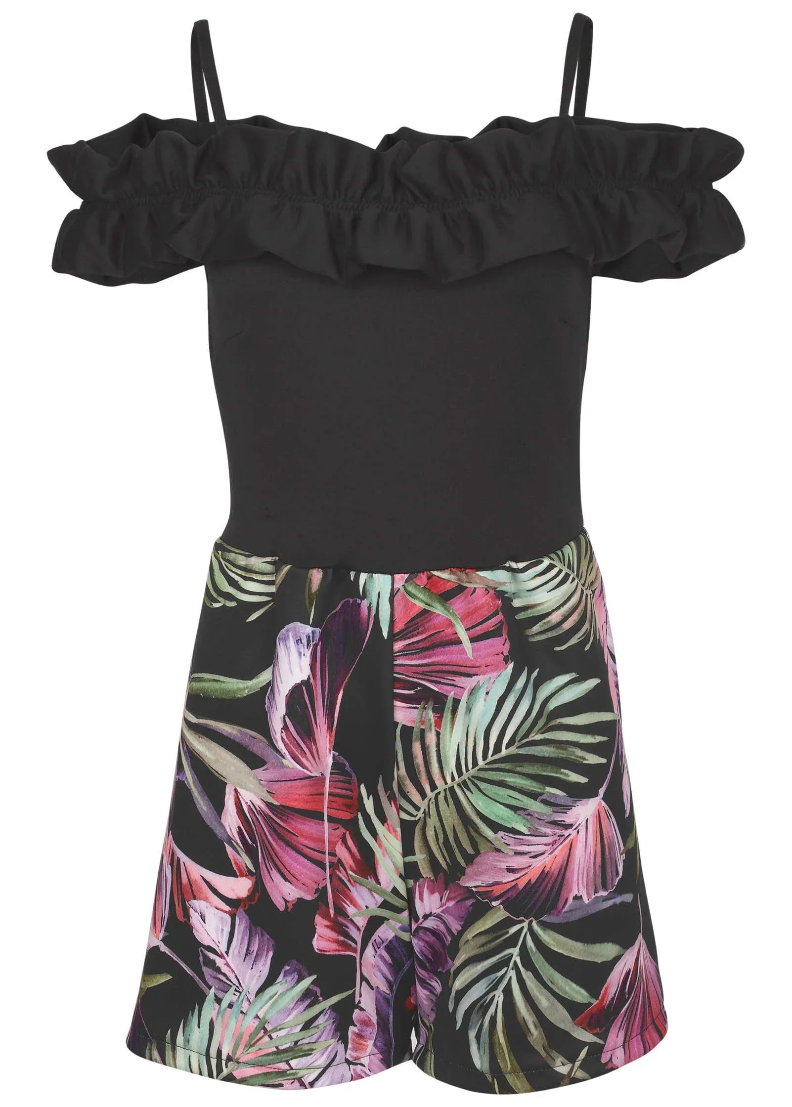 Off The Shoulder Romper Illuminated Jungle