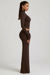 Modal Asymmetric Waist Maxi Skirt in Chocolate Brown