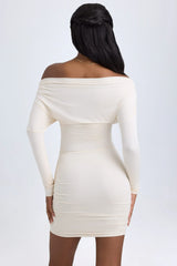 Modal Off Shoulder Ruched Mini Dress in Ivory