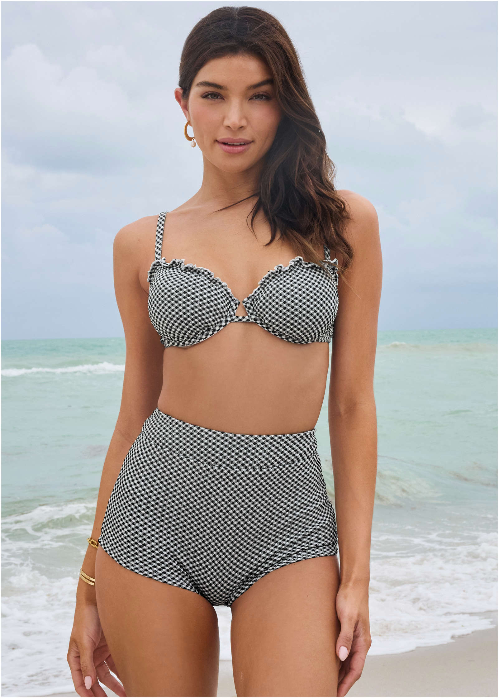 Retro Swim Bikini Short Black White