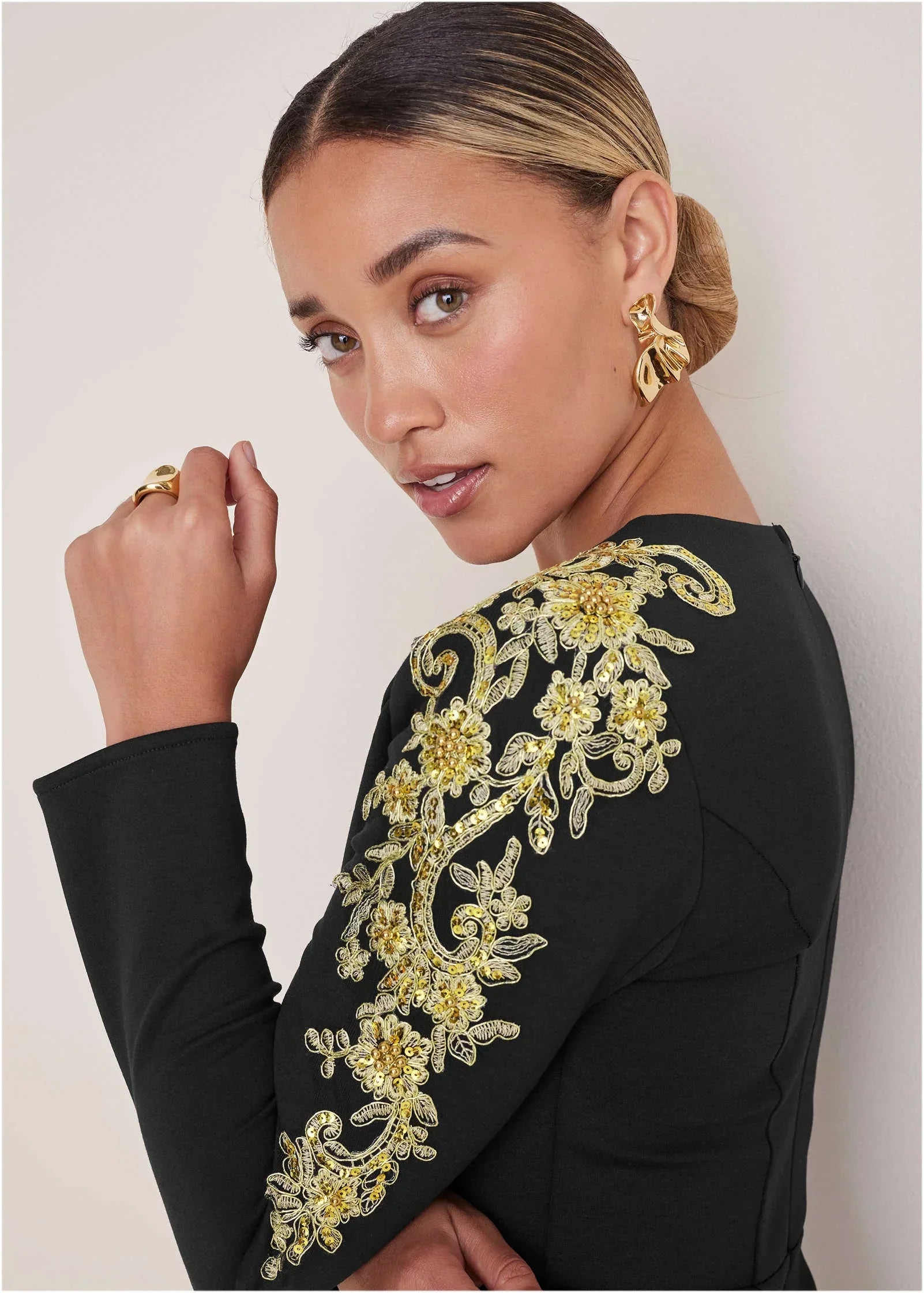 Embellished Scuba Dress Jet Black