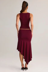 Modal Low Rise Asymmetric Midaxi Skirt in Wine