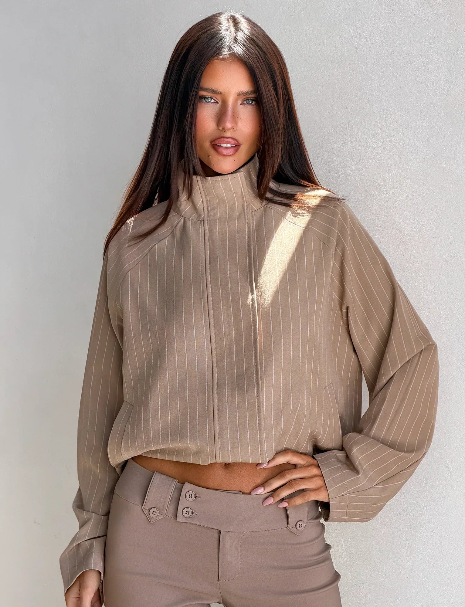 LENNEX JACKET TAN PINSTRIPE