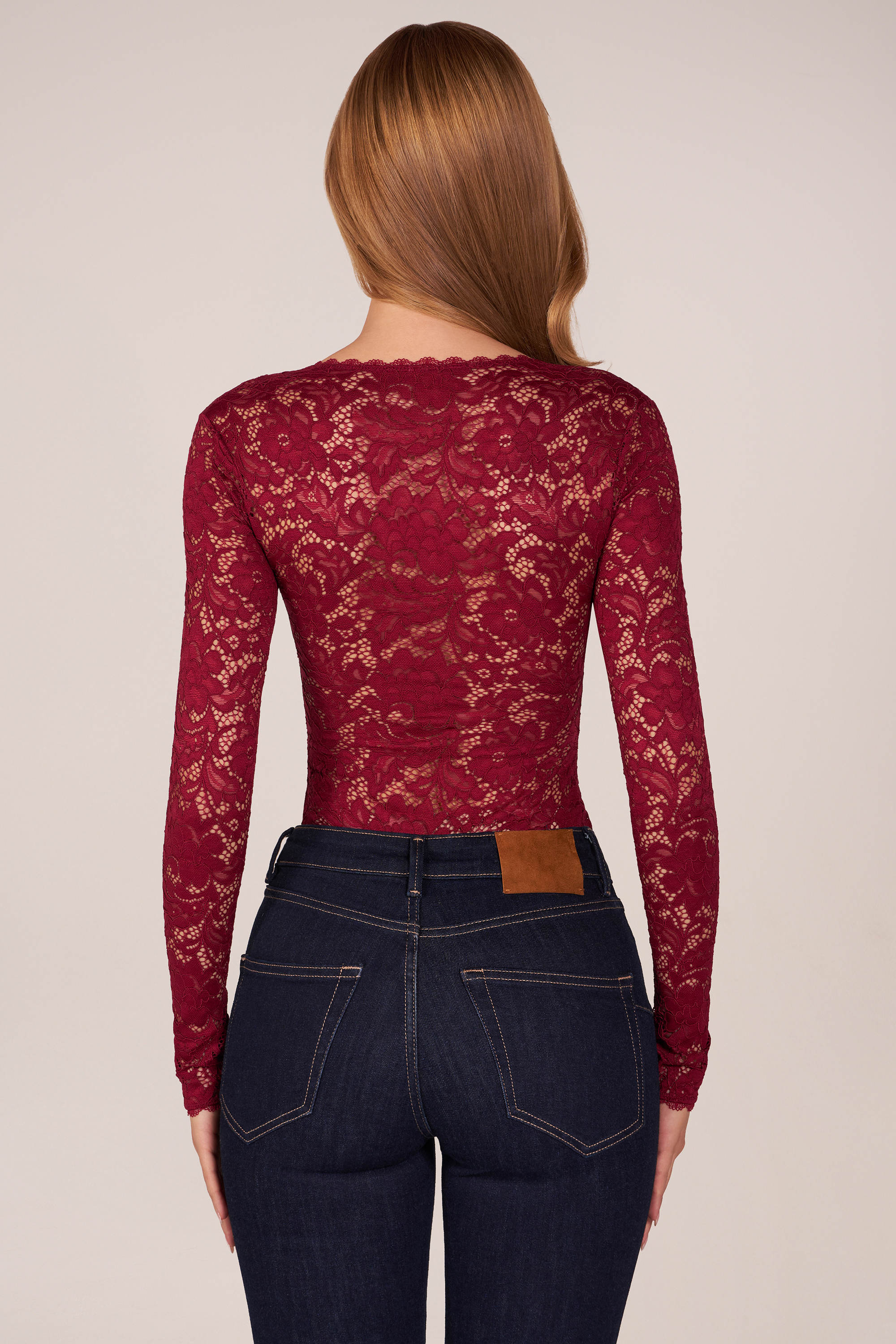 Long Sleeve Laced Bodysuit in Wine