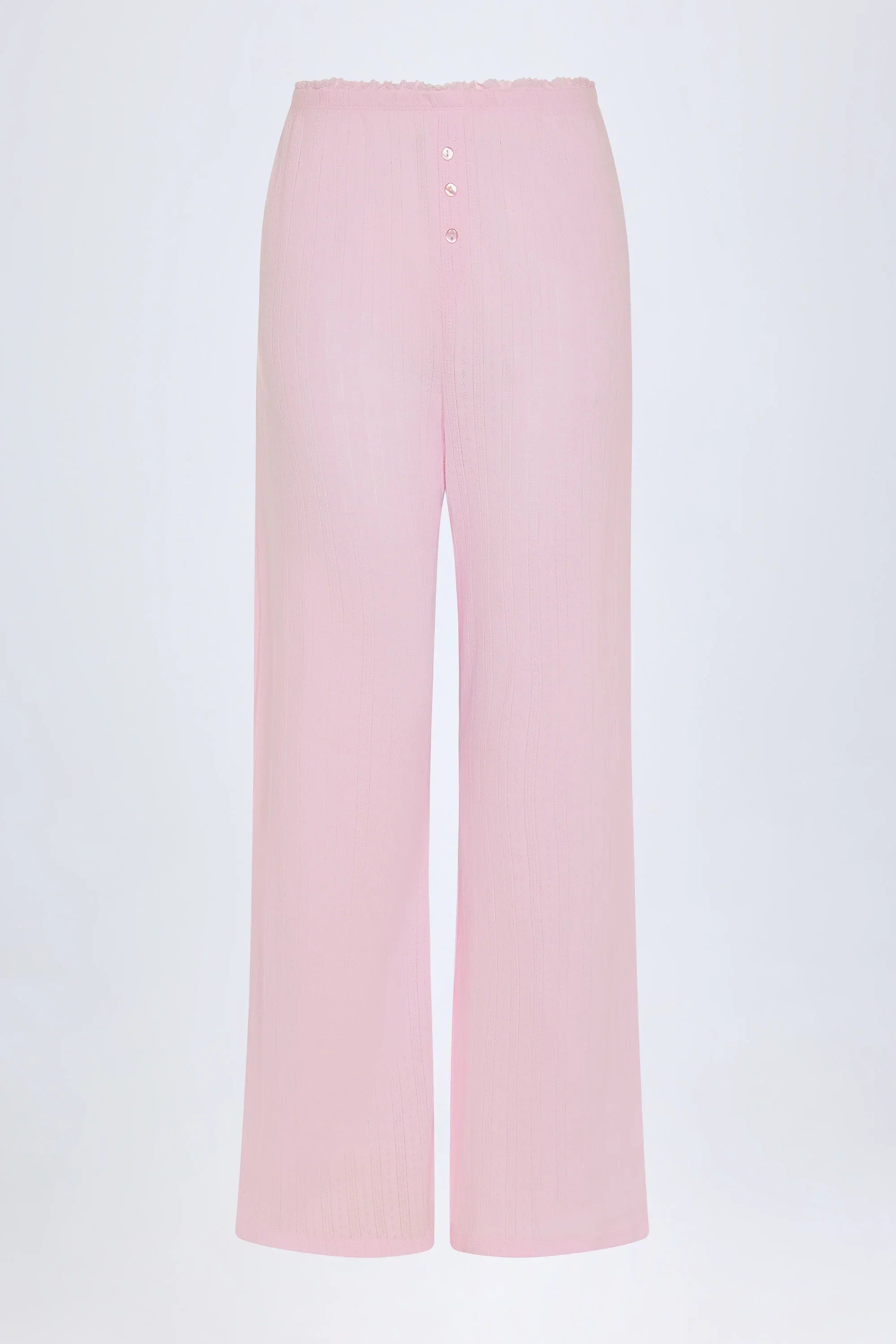 Pointelle Mid Rise Straight Leg Trousers in Baby Pink