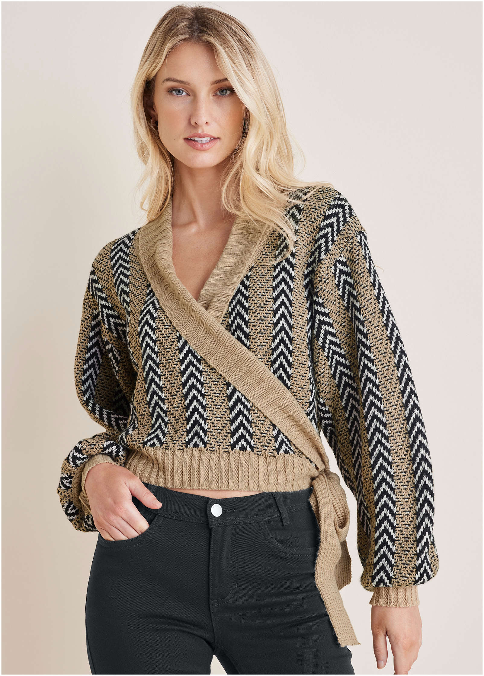 Wrap Cardigan Tan Combo