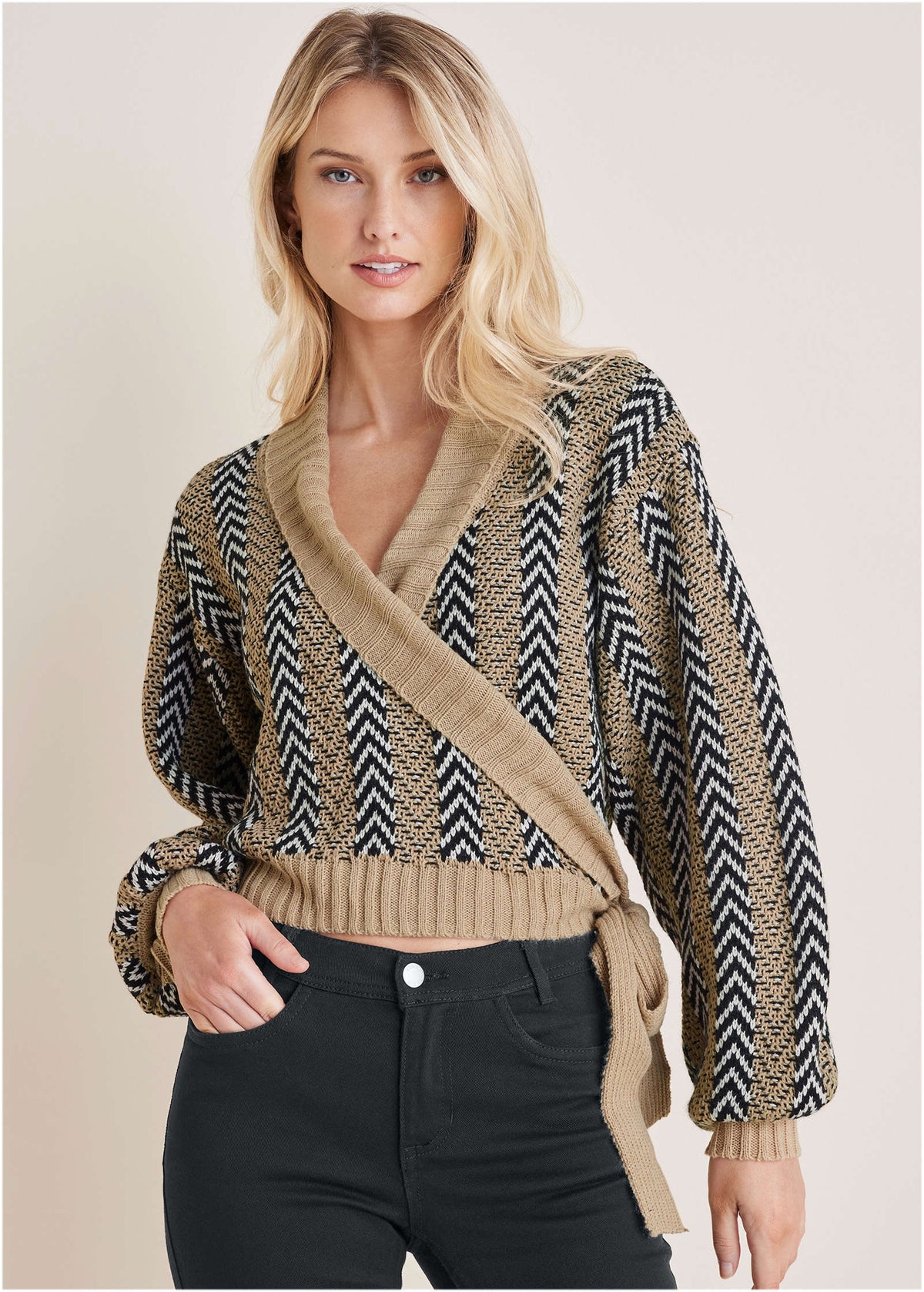 Wrap Cardigan Tan Combo