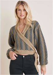 Wrap Cardigan Tan Combo