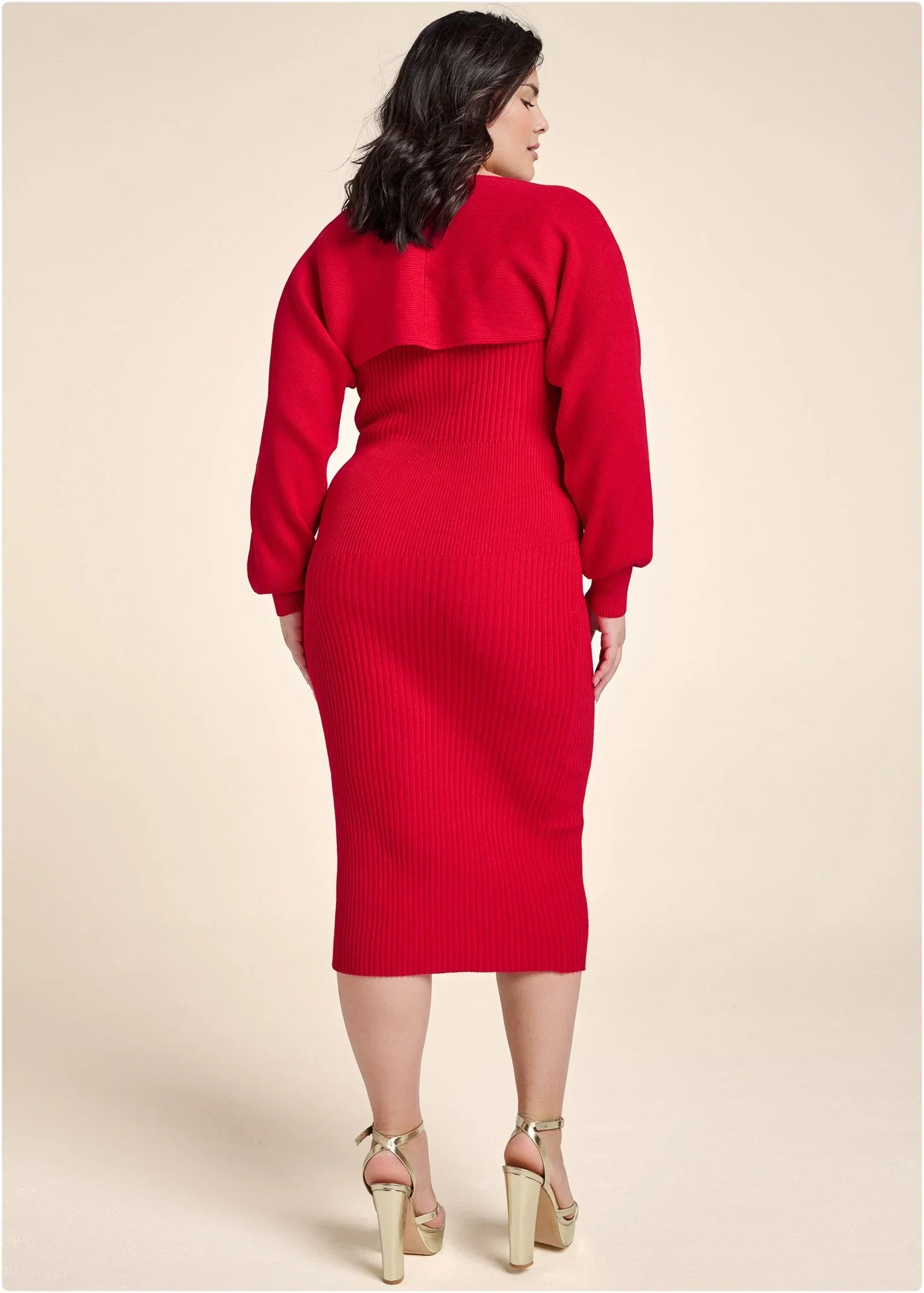 Sweater Dress With Shrug Red