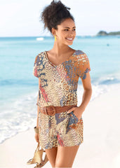 Abstract Mirage V Neck Romper Orange Multi