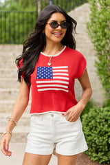 Red American Flag Sweater Top