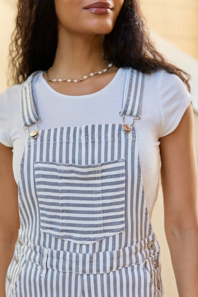 My Favorite Relaxed Stripe Stretchy Shorts Overalls