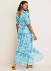 Flutter Sleeve Maxi Dress Water Snake