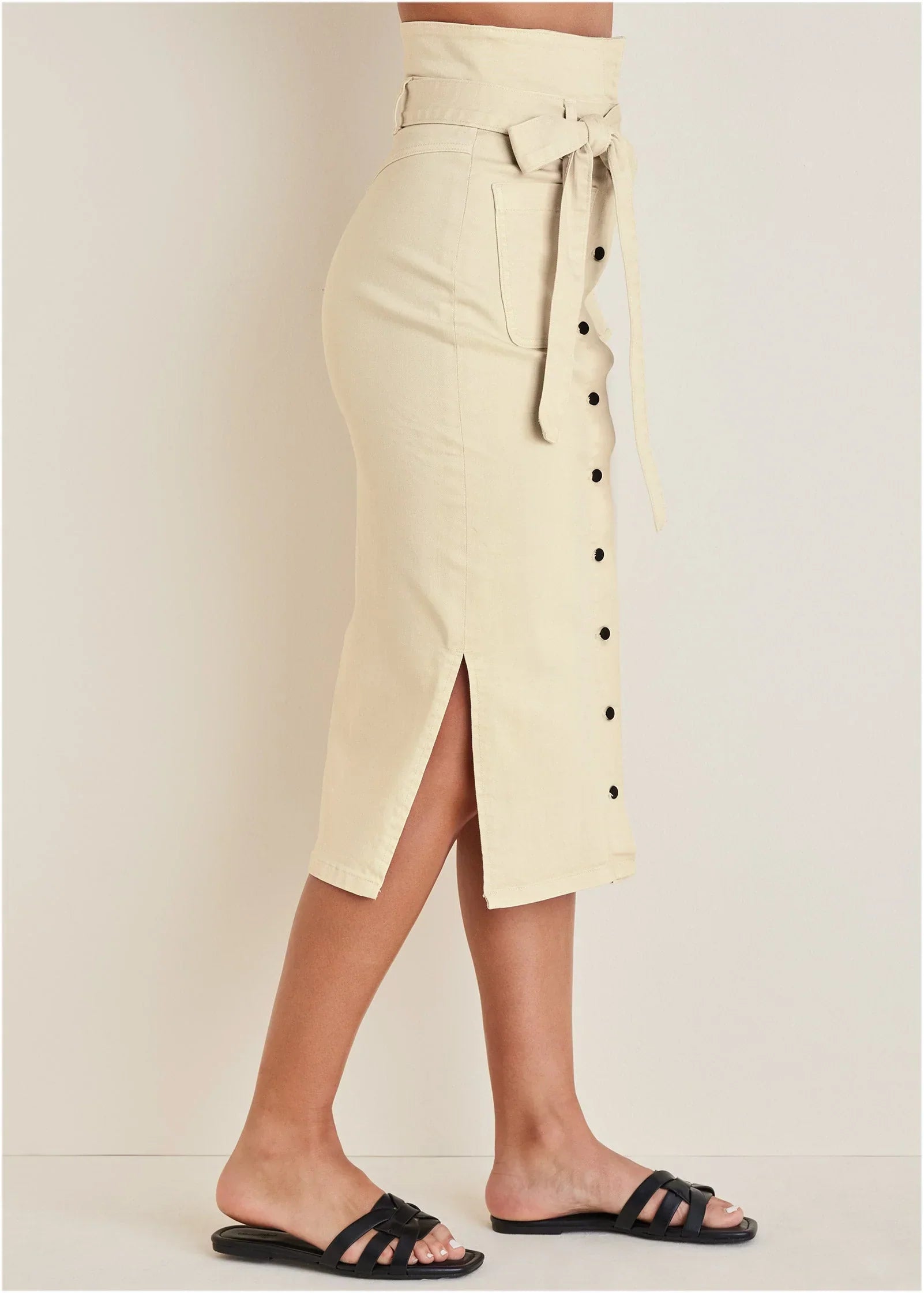 Color Denim Midi Skirt Cream