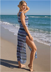 Crochet Maxi Cover Up Dress Navy Multi