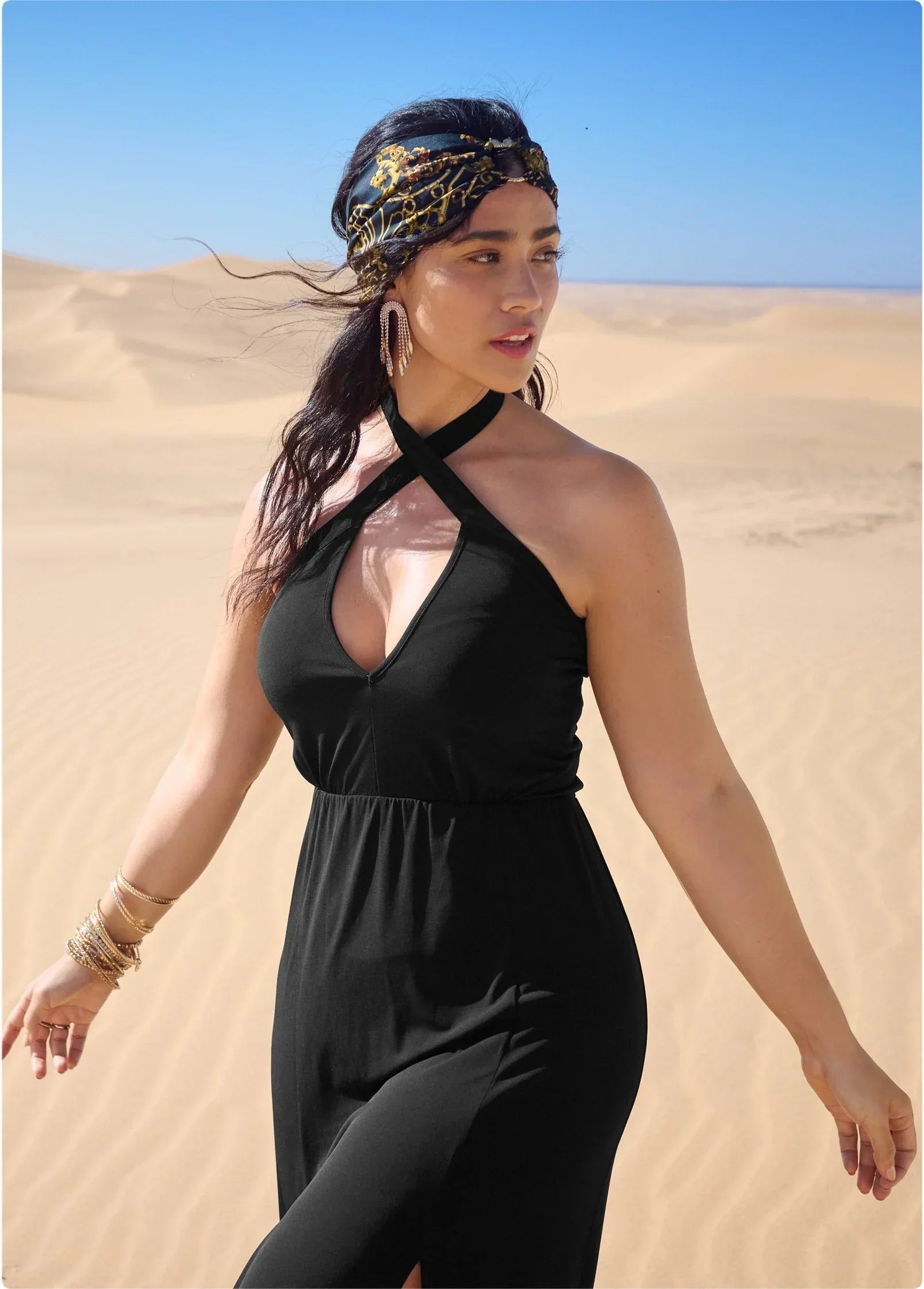 Cross Neck Halter Dress Black
