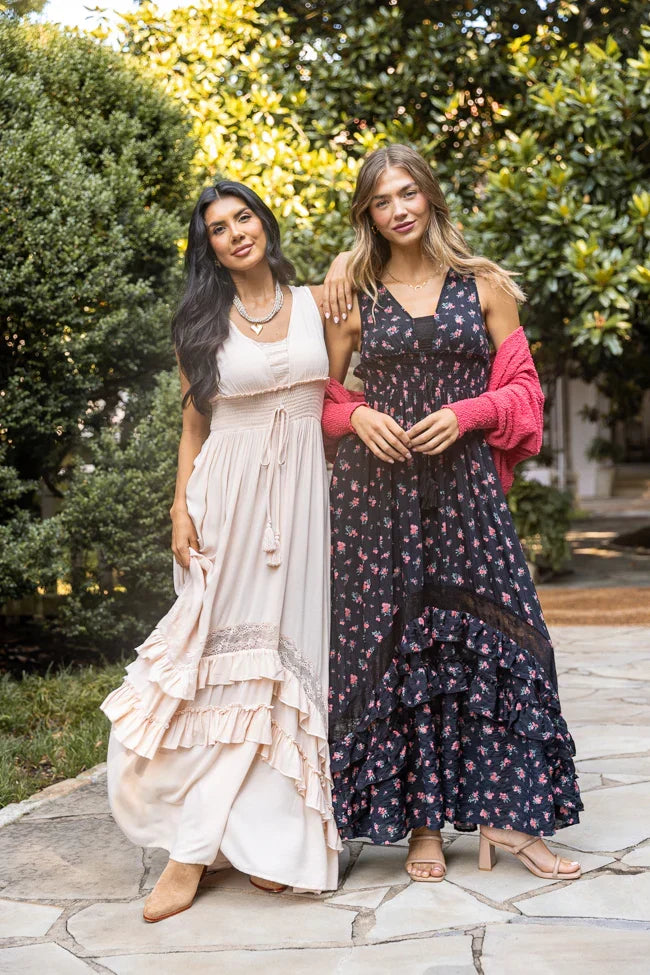 Lucky To Have You Sleeveless Black Floral Maxi Dress FINAL SALE