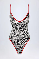 Charm Detail Cross Back Swimsuit in Zebra Print