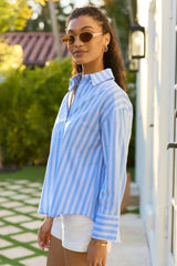 Drew Blue Striped Button Down Top