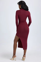 Modal Plunge V Neck Midaxi Dress in Wine Red