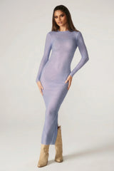 Embellished Long Sleeve Maxi Dress in Blue