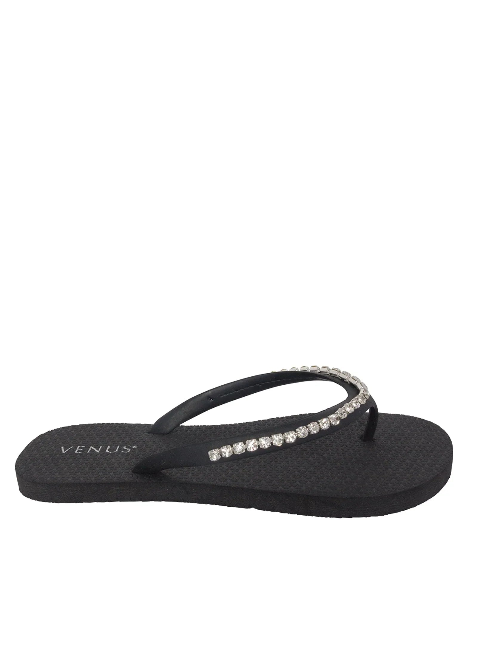 Rhinestone Flip Flop Sandals Black