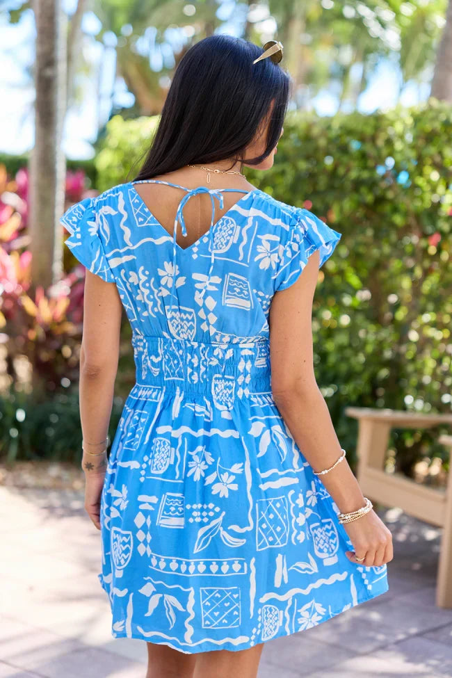 Low Tide Blue Icon Print Mini Dress