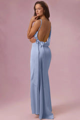 Satin Draped Bridesmaid Dress in Sky Blue