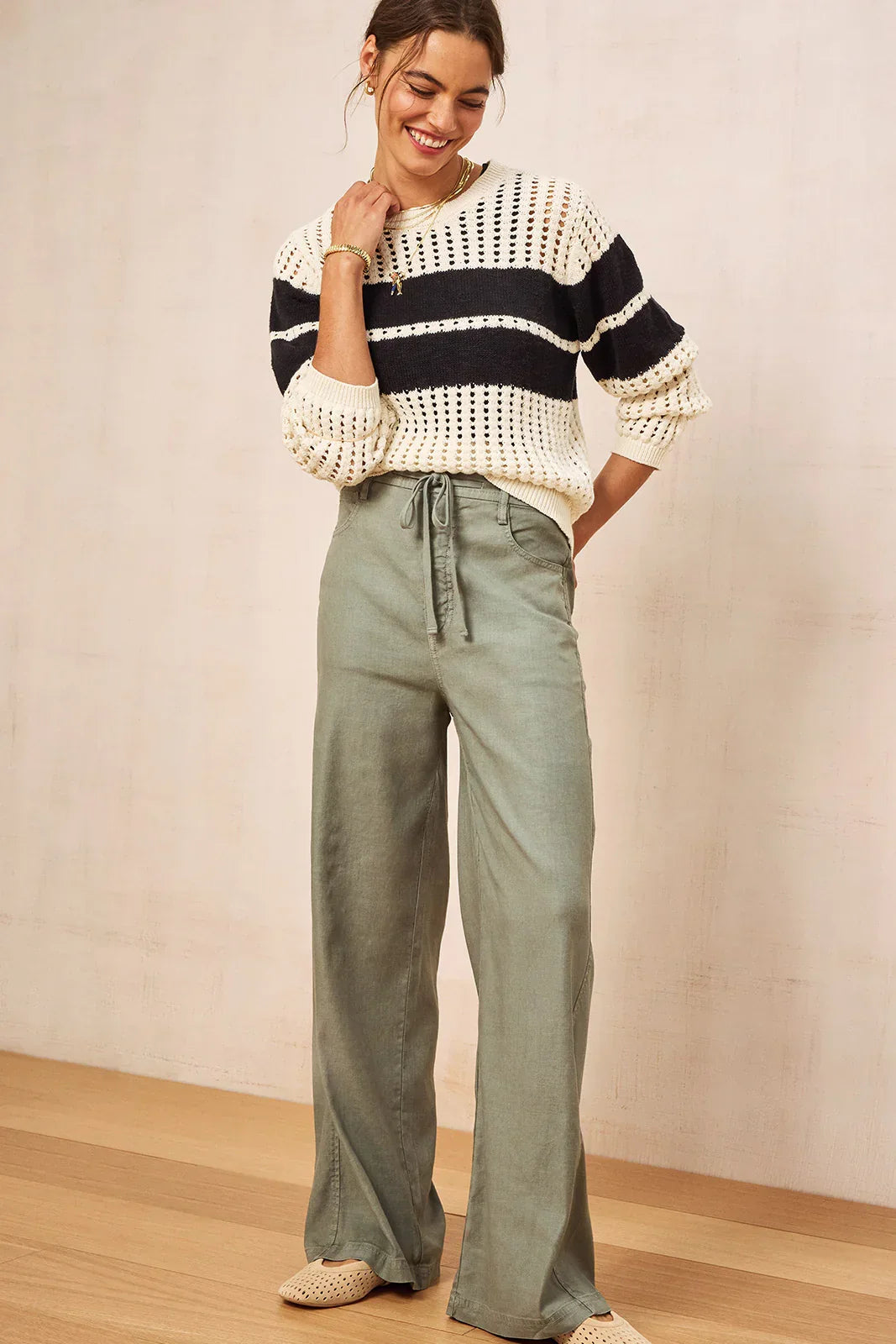 Joelle Stretch Linen Trouser with Tie Waist