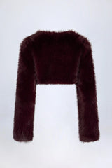 Faux Fur Cropped Bolero in Wine