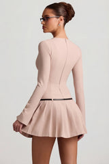 Long Sleeve Pleated Mini Dress in Mushroom