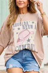 Shoulda Been A Cowboy Taupe Oversized Graphic Tee
