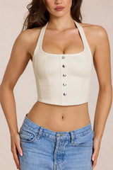 Denim Halterneck Corset Style Top in Ivory