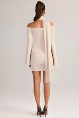 Knit Scarf Detail Off Shoulder Mini Dress in Cream