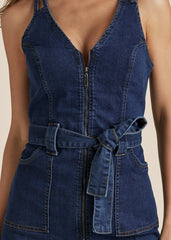 Denim Dress With Zipper Dark Wash