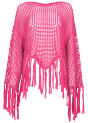 Fringe Crochet Cover Up Hot Pink