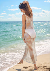 Metallic Crochet Coverup Glittery Silver