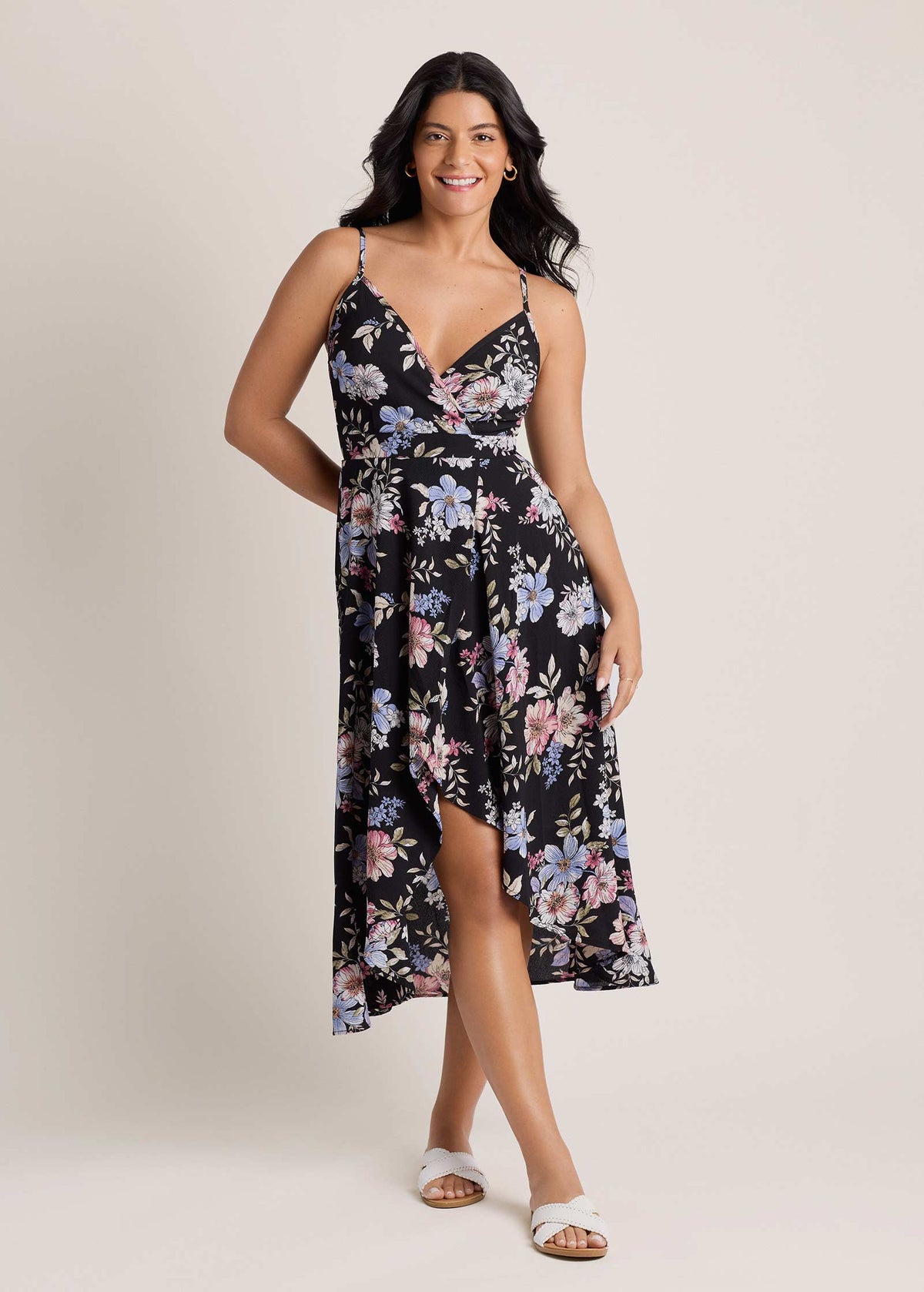 Spring Blossoms Wrap Dress Black Mauve Floral