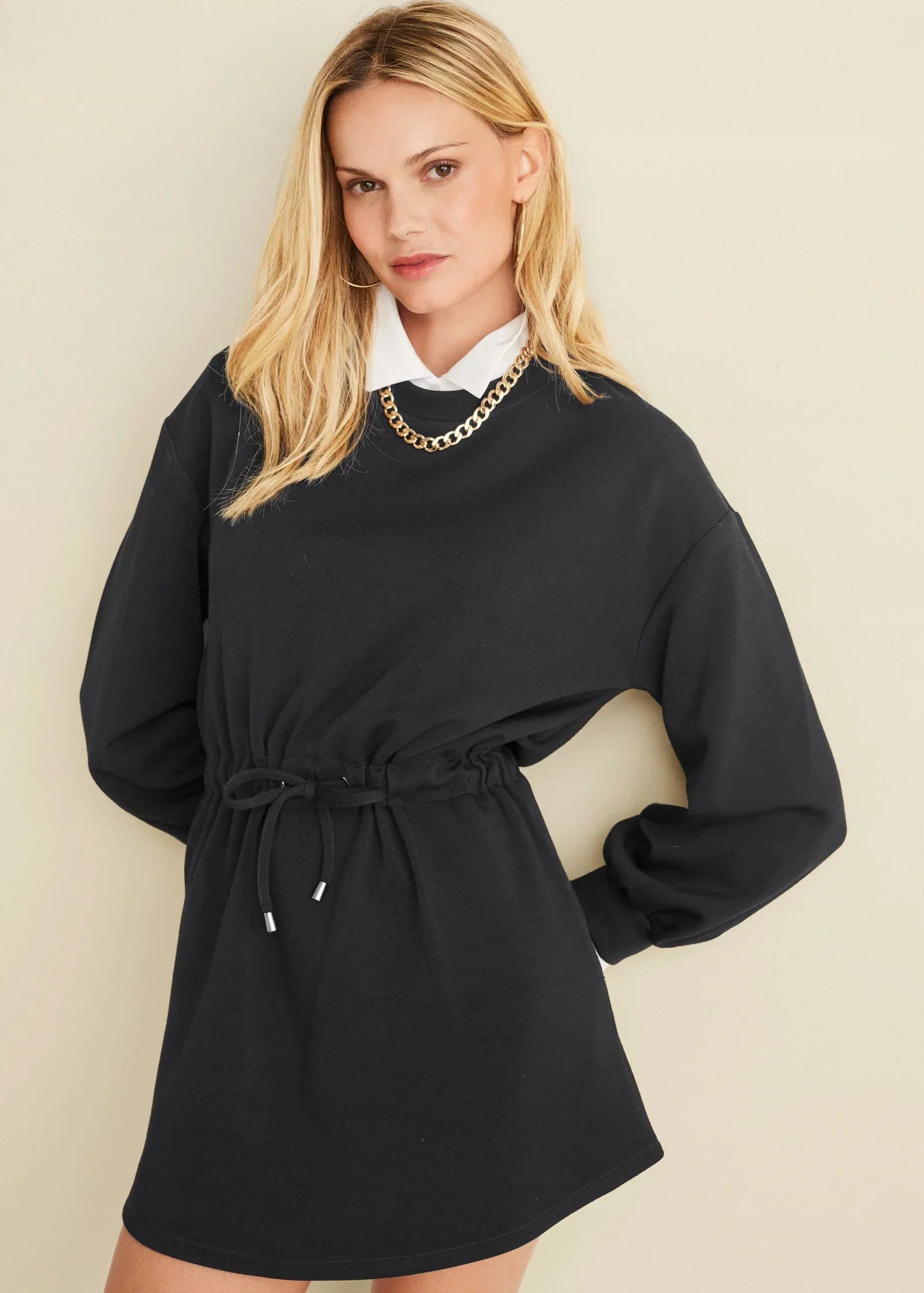 Double Knit Sleeved Dress Jet Black