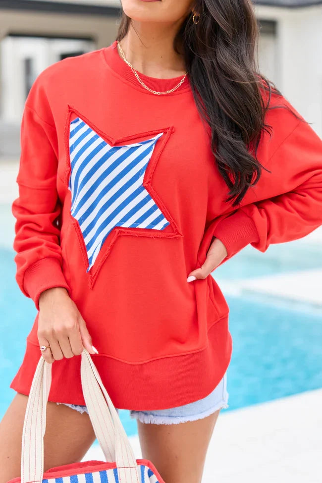 Solstice Red And Blue Striped Star Pullover