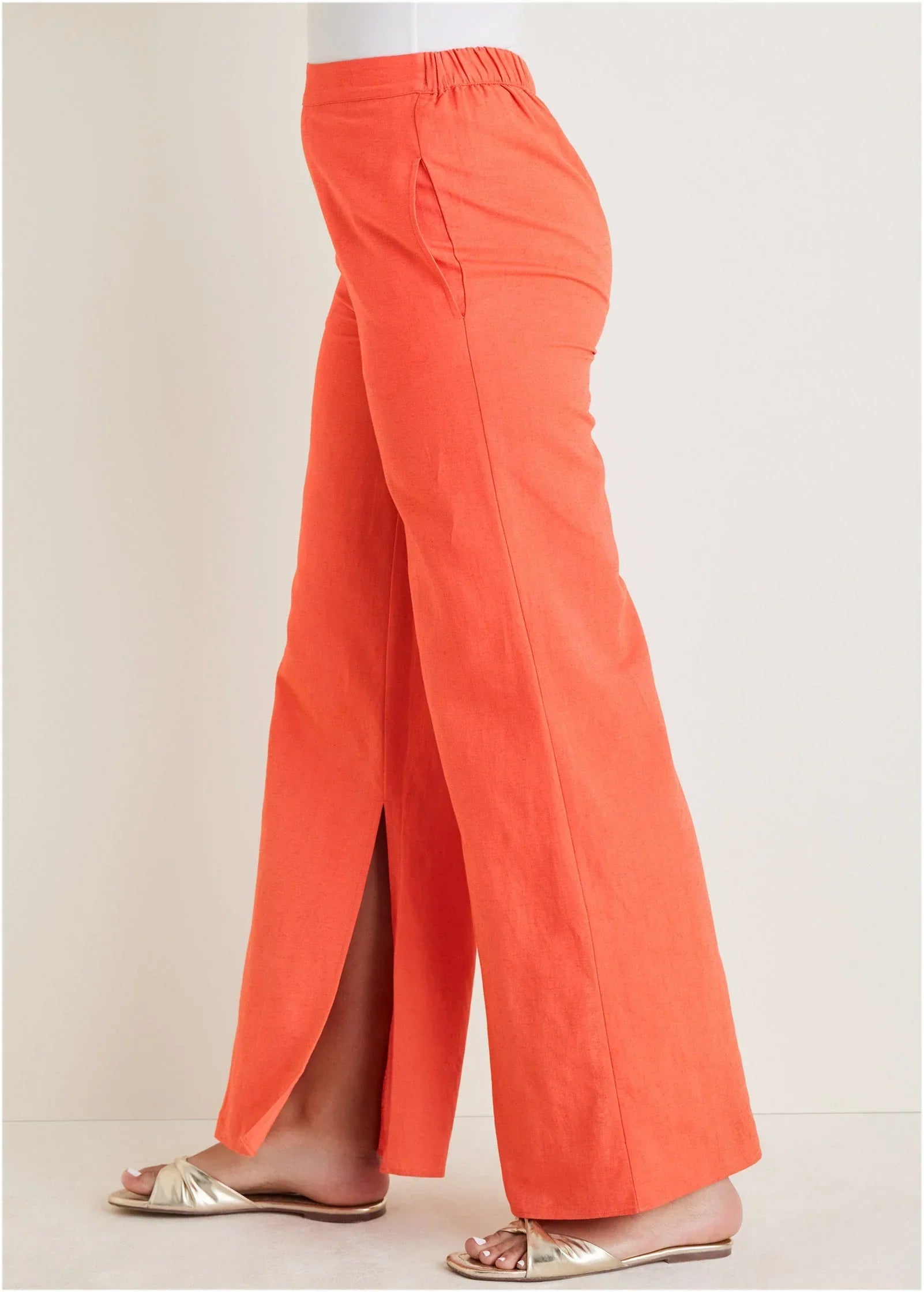 Linen Side Slit Pant Burnt Orange