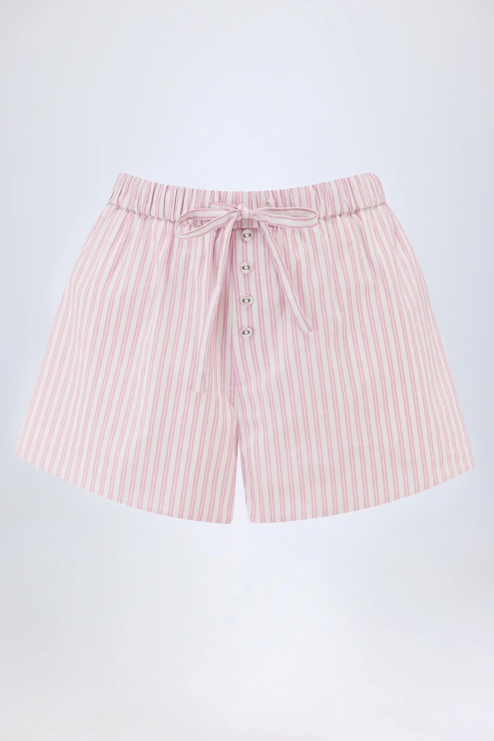 Mid Rise Cotton Poplin Shorts in Pink Stripe