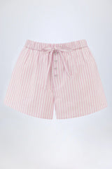 Mid Rise Cotton Poplin Shorts in Pink Stripe