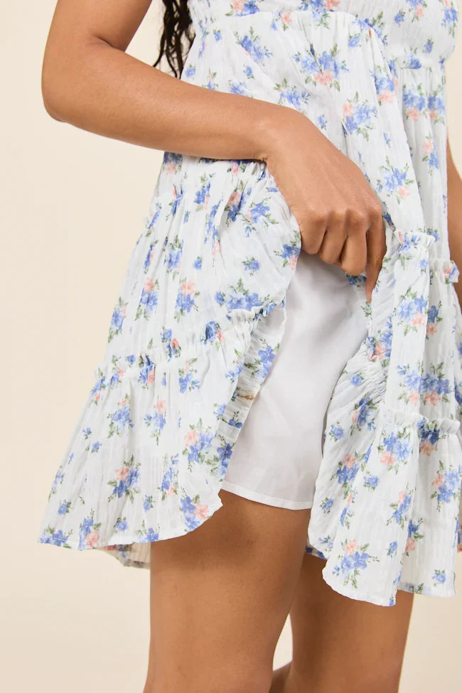 Change My Tune Blue Floral Square Neck Romper Dress