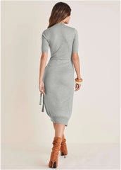 Tie Side Sweater Dress Light Heather Grey