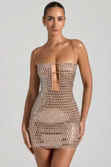 Embellished Cut Out Mini Dress in Honey