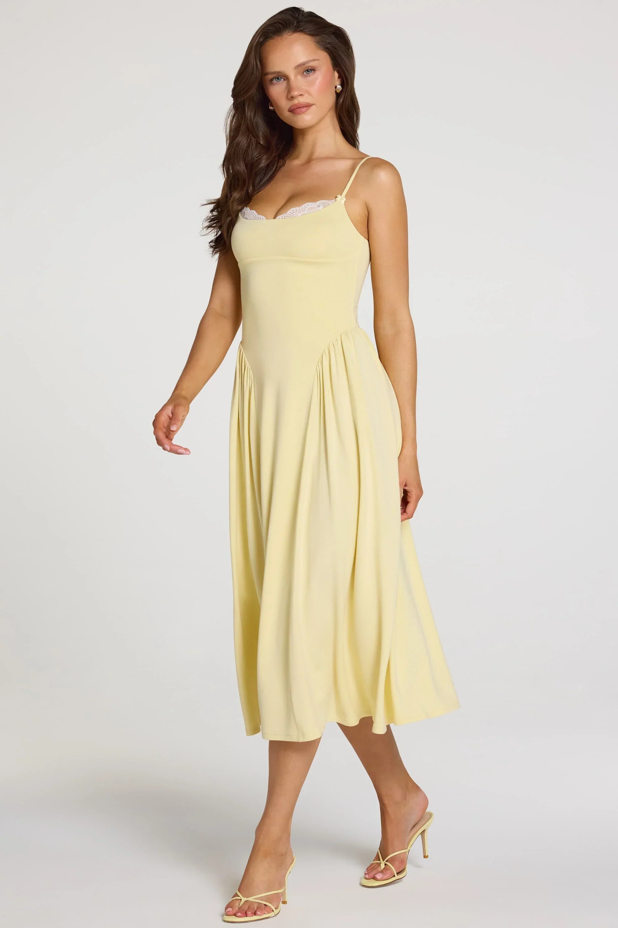 Modal Lace Trim Midaxi Dress in Pastel Yellow