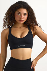Super Sculpt Seamless Cross Back Sports Bra in Black