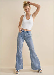 Mid Rise Star Flare Jeans Light Wash