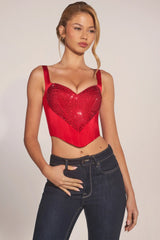 Sweetheart Neck Lace Up Corset Top in Cherry